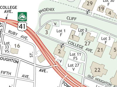 Michigan Technological University MTU Map (closeup)